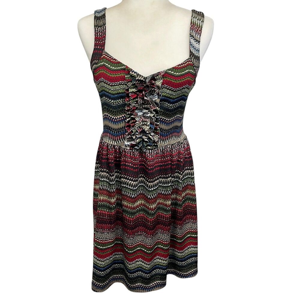 BeBop Women's Medium Mulri-color Dress V-neck Short Length Ruffle Front, Used